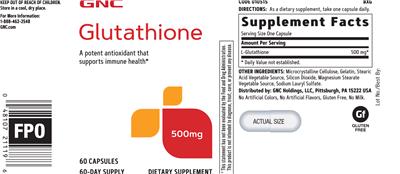 GNC Glutathione 500 mg source label used in the packaging illustration