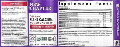 New Chapter Organic Plant Calcium Women Under 40 source label used in the packaging illustration