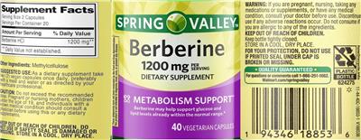 Spring Valley Berberine 1200 mg source label used in the packaging illustration
