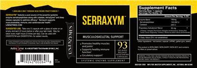 U.S. Enzymes Serraxym source label used in the packaging illustration