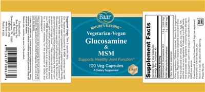 Baar Nature's Blessing Glucosamine & MSM source label used in the packaging illustration