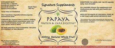 Signature Supplements Papaya 400 mg product packaging