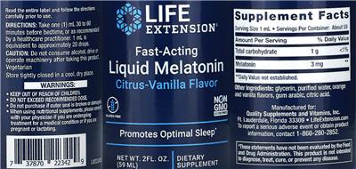 Life Extension Fast-Acting Liquid Melatonin Citrus-Vanilla Flavor product packaging
