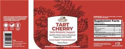Country Farms Tart Cherry Cherry Flavor source label used in the packaging illustration
