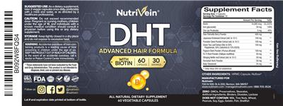 Nutrivein DHT Advanced Hair Formula with Biotin source label used in the packaging illustration