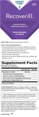 Vitality For Life Recover AI source label used in the packaging illustration