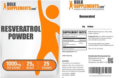 BulkSupplements.com Resveratrol Powder 1000 mg product packaging