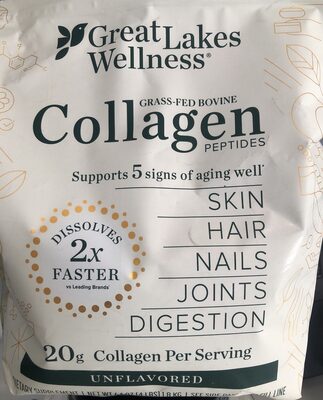 Great Lakes Wellness Quick Dissolve Collagen Peptides Unflavored source label used in the packaging illustration