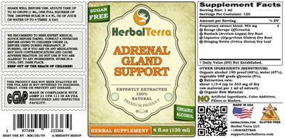 Herbal Terra Adrenal Gland Support Sugar Free source label used in the packaging illustration