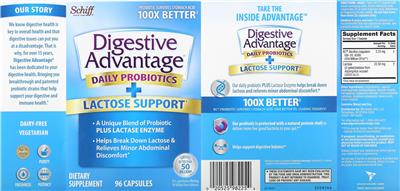 Schiff Digestive Advantage Daily Probiotics + Lactose Support source label used in the packaging illustration
