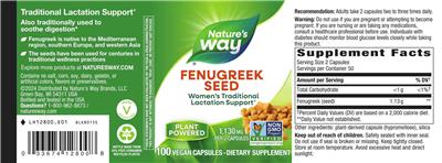 Nature's Way Fenugreek Seed 1130 mg product packaging