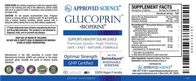 Approved Science Glucoprin +BioPerine source label used in the packaging illustration