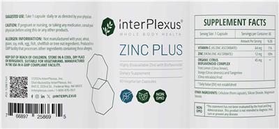 InterPlexus Whole Body Health Zinc Plus source label used in the packaging illustration