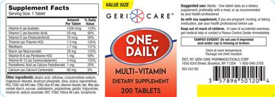 Geri-Care One-Daily Multi-Vitamin source label used in the packaging illustration