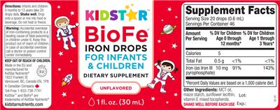 KidStar BioFe Iron Drops Unflavored source label used in the packaging illustration