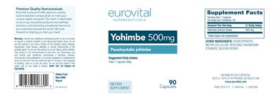 Eurovital Nutraceuticals Yohimbe 500 mg source label used in the packaging illustration