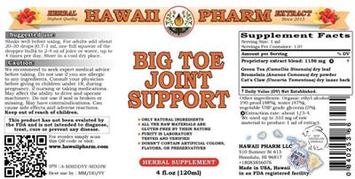 Hawaii Pharm Big Toe Joint Support source label used in the packaging illustration