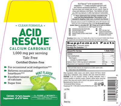 Country Life Acid Rescue Mint Flavor source label used in the packaging illustration