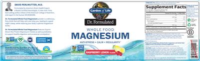 Garden of Life Dr. Formulated Whole Food Magnesium Raspberry Lemon Flavor product packaging