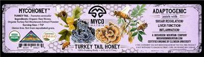 Mycomatrix Turkey Tail Honey source label used in the packaging illustration