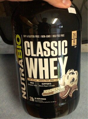 NutraBio Classic Whey Ice Cream Cookie Dream source label used in the packaging illustration