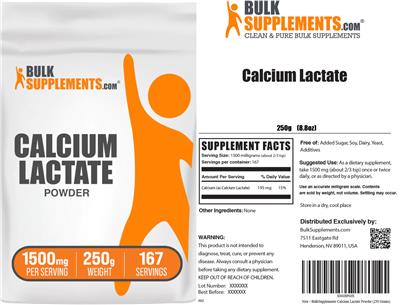 BulkSupplements.com Calcium Lactate Powder 1500 mg product packaging