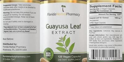 Florida Herbal Pharmacy Guayusa Leaf Extract source label used in the packaging illustration