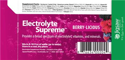 Jigsaw Health Electrolyte Supreme Berry-Licious source label used in the packaging illustration