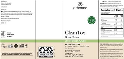 Arbonne Clean Tox Lemon Ginger Flavor source label used in the packaging illustration