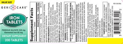 Geri-Care Iron Tablets 65 mg source label used in the packaging illustration