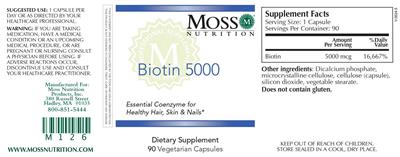 Moss Nutrition Biotin 5000 source label used in the packaging illustration