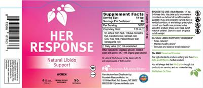 Mountain Meadow Herbs Her Response source label used in the packaging illustration