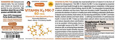 ProCaps Vitamin K2 MK-7 60 mcg source label used in the packaging illustration