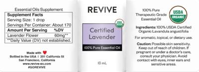 Revive Certified Lavender source label used in the packaging illustration