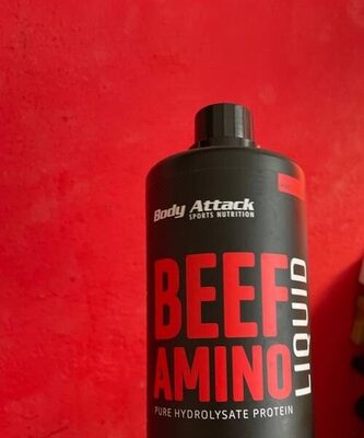 Body Attack Sports Nutrition Beef Amino Liquid Cherry Flavour source label used in the packaging illustration