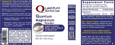 Quantum Nutrition Labs Quantum Magnesium Powder source label used in the packaging illustration