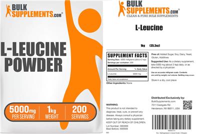 BulkSupplements.com L-Leucine Powder 5000 mg product packaging