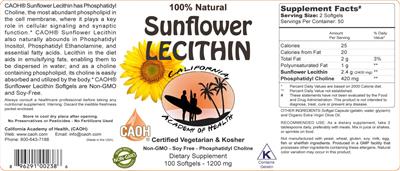 California Academy of Health Sunflower Lecithin 1200 mg source label used in the packaging illustration