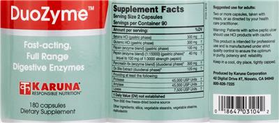 Karuna DuoZyme source label used in the packaging illustration