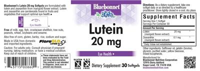 Bluebonnet Lutein 20 mg source label used in the packaging illustration