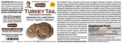 ProCaps Turkey Tail source label used in the packaging illustration