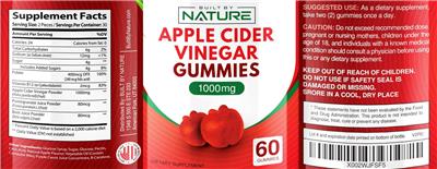 Built By Nature Apple Cider Vinegar Gummies 1000 mg source label used in the packaging illustration