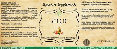 Signature Supplements Shed source label used in the packaging illustration