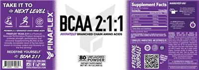 FINAFLEX BCAA 2:1:1 Unflavored source label used in the packaging illustration