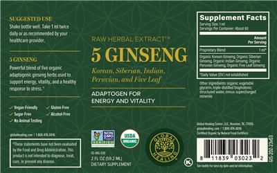 Global Healing 5 Ginseng source label used in the packaging illustration