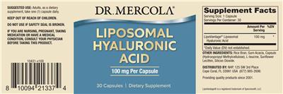 Dr. Mercola Liposomal Hyaluronic Acid source label used in the packaging illustration