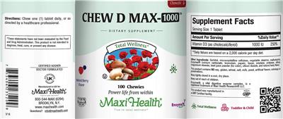 Maxi Health Chew D Max-1000 Natural Berry Flavor source label used in the packaging illustration