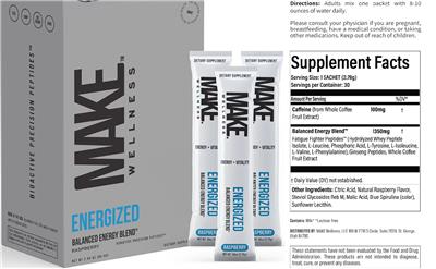 MAKE Wellness Energized Raspberry source label used in the packaging illustration