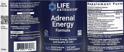 Life Extension Adrenal Energy Formula source label used in the packaging illustration
