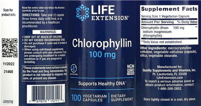 Life Extension Chlorophyllin 100 mg source label used in the packaging illustration